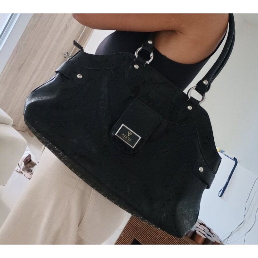 Guess Black Monogram Satchel Bag G Logo Shoulder Purse Animal Print Lining Y2K